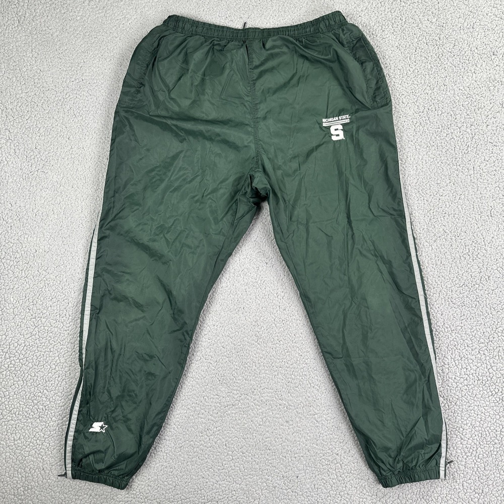 VTG Starter Michigan State Spartans Track Pants Men Large Green Ankle Zip Lined